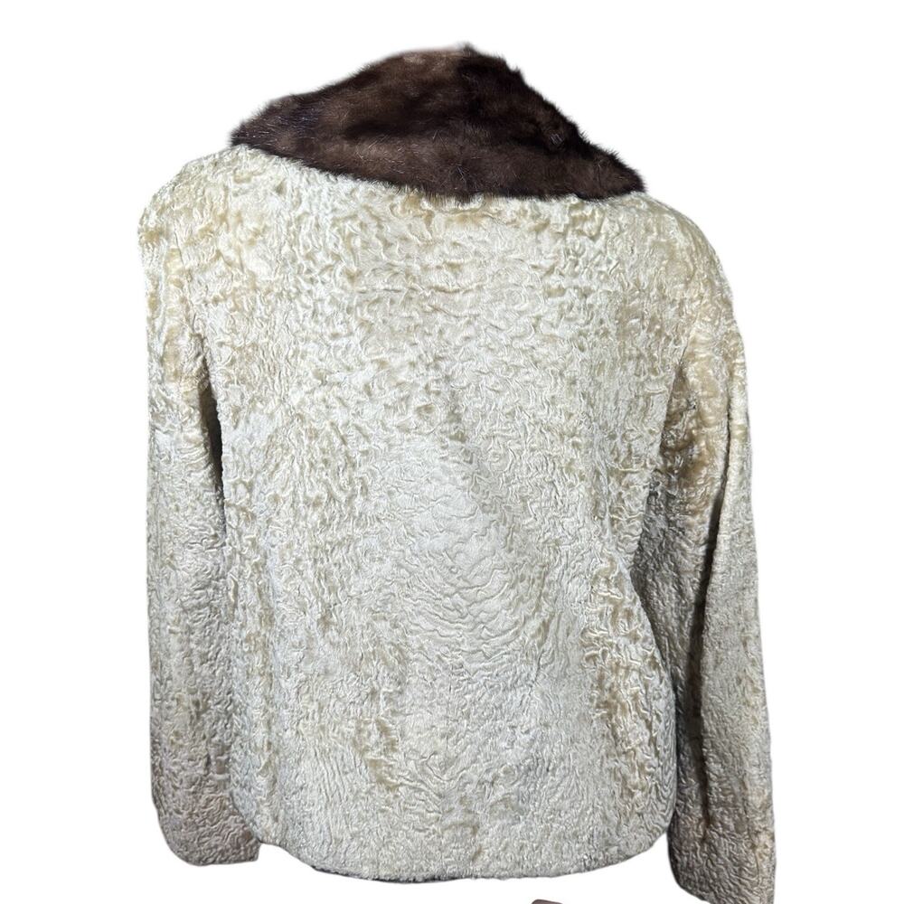 Vtg Persian Lamb Coat w/ Mink Collar Large Buttons Tan Brown 60s 70s Striplings - Picture 9 of 16